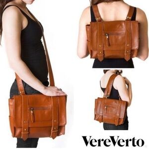 VEREVERTO Repetto Leather Convertible Backpack Messenger Travel Brown Vere Verto